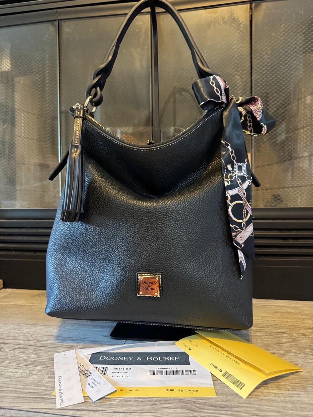 Dooney &m Bourke Sloan handbag leather hobo style purse paperwork and dustbag